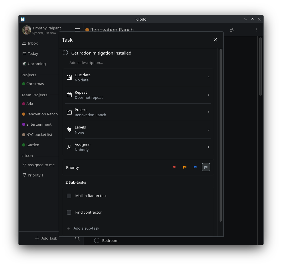KTodo task editor with schedule, labels, and assignee